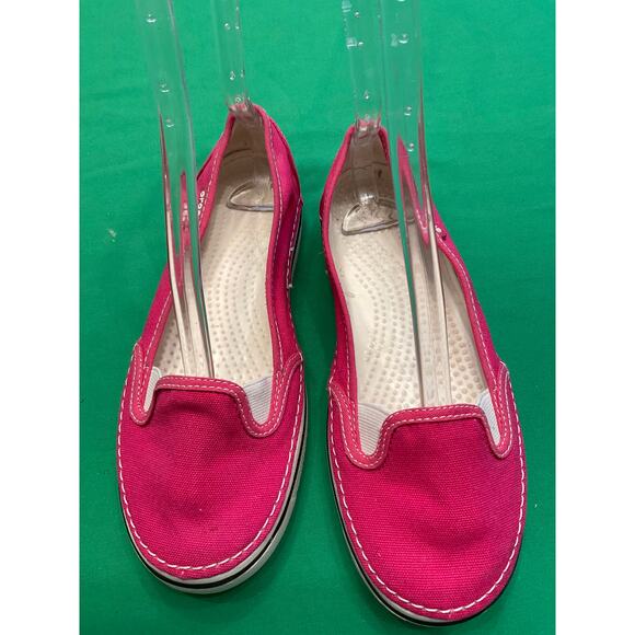 Crocs Women’s  Hover Pink  Slip On Canvas Casual Flats 7W Comfort. Walking - Picture 3 of 8